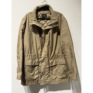 Cole‎ Haan Mens Vtg Leather Trim Rain Thermore Coat Size XL Khaki Weatherproof